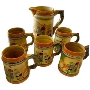 VINTAGE - Set of 5 German Style Mug Beer Stein with Pitcher - Made in Japan